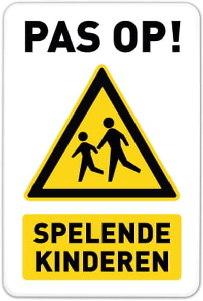 Bord Pas op spelende kinderen - Weerbestendig Aluminium - 40x60 cm - Bevestiging: Zonder bevestiging (alleen het bord)