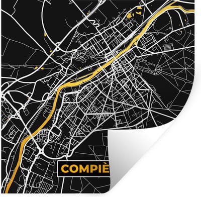 Muurstickers - Sticker Folie - Frankrijk – Plattegrond – Kaart – Compiègne – Stadskaart - 100x100 cm - Plakfolie - Muurstickers Kinderkamer - Zelfklevend Behang XXL - Zelfklevend behangpapier - Stickerfolie