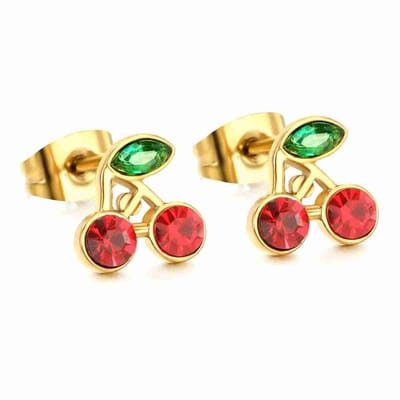 WeLoveSilver - chirurgisch stalen oorstekers - kersen met kristallen - 8 mm