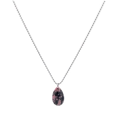 Heaven Eleven - dames ketting - ballchain RVS - drop rhodochrosiet - 74cm