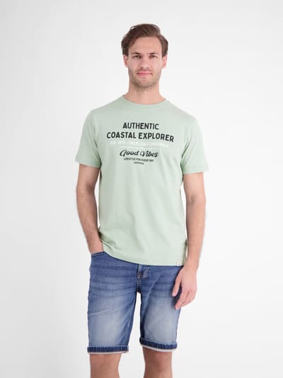 LERROS T-shirt met ronde hals van zacht katoen en 'summervibe'-print , Maat: L , Kleur: BAY GREEN , 100% katoen