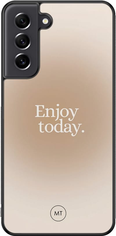 Hoesje geschikt voor Samsung Galaxy S21 FE - Enjoy today - TPU Hard Case Backcover - Beige, Groen - Mooie Telefoonhoesjes