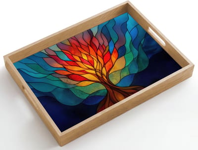 Dienblad hout 50x35 cm - Schootdienblad - Sierglas - Boom - Rood - Vlakken - Borrelplank rechthoek - Plateau dienbladen