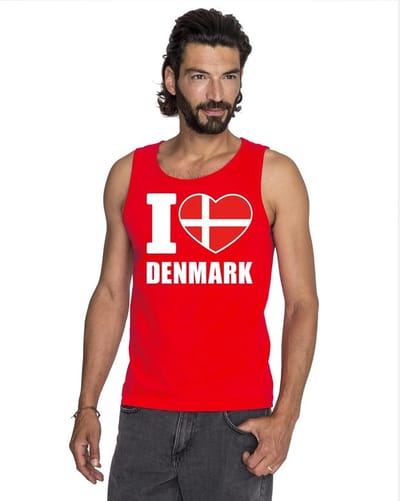 Rood I love Denemarken supporter singlet shirt/ tanktop heren - Deens shirt heren S