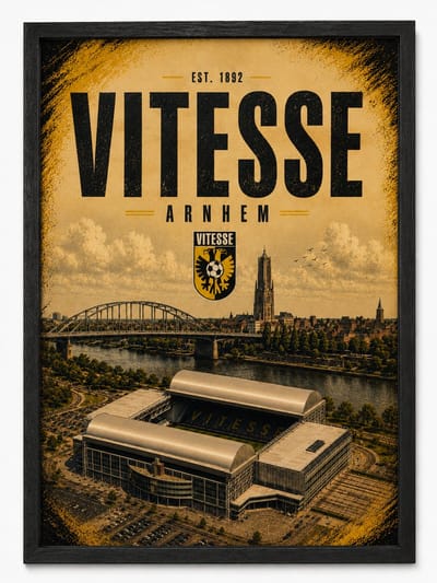 Vitesse Arnhem Poster | GelreDome Vintage Art Print | Retro Voetbal Poster | Inclusief Zwarte A4 Lijst