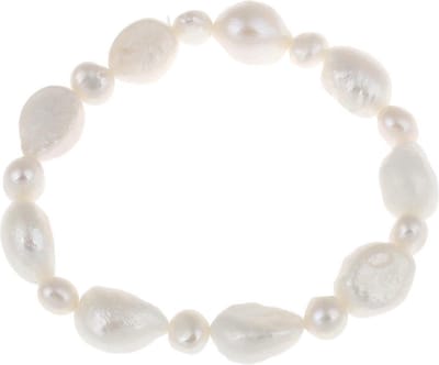 Zoetwater parel armband Baroque Big and Small - echte parels - wit - elastisch - luxe sieraden zakje - parel armband dames - zoetwaterparel - wit parel armband - elastisch parel armband