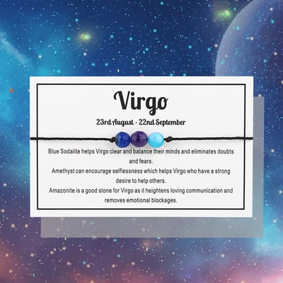 Bixorp Maagd / Virgo Sterrenbeeld Armband - Cadeau Armbandje met Edelstenen Kralen - Sodaliet, Amethist & Amazoniet