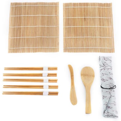9 Stuks/Set Bamboe Sushi Maak Kit Bevat 2 Rolmatjes 5 Eetstokjes 1 Spatel 1 Sushimes