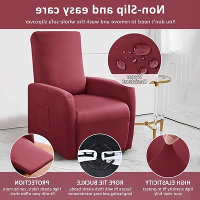 Waterdichte Stoelhoes Stretch voor Volledige Relaxfauteuil met Zijzakken en Elastische Bescherming, Set van 4 (Bordeaux)