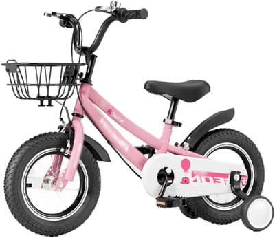 Kinderfiets met mand - Trapfiets zijwieltjes - Leren fietsen - Verstelbaar zadel stuur - 18 inch - Roze