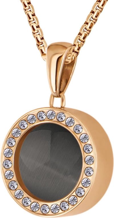 Quiges 12mm Mini Munt Hanger Rosékleurig RVS Glans met Cat's Eye Grijs Munt en Box Ketting Ankerketting 42-46cm
