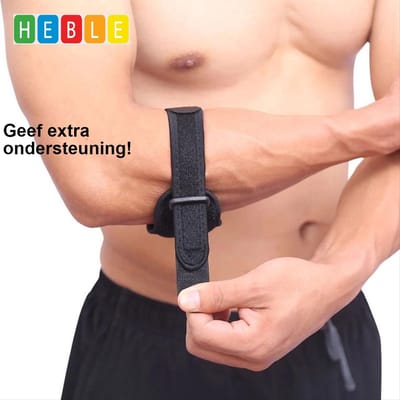 Elleboogbrace {voor Tennisarm, Golfarm, Badminton, Powerlifting, Volleyball & Elleboogklachten} - Universeel - van Heble®