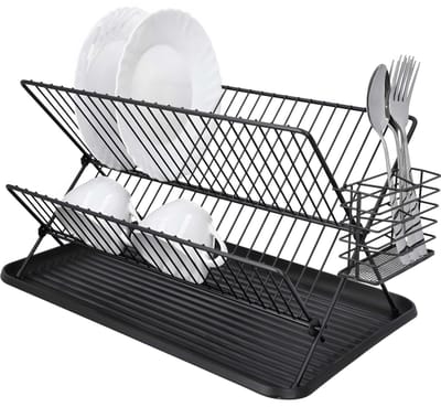 Dailygoods- Afdruiprek opvouwbaar - 2 droogniveaus - Bestekhouder - Duurzaam materiaal - Waterbestendig - Langdurig gebruik - Droogrek
