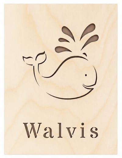 Houten poster - Wood | Walvis 30 x 40cm Whale | Licht hout - Natural wood | Muurdecoratie kinderkamer - Wall art for kids room - Wandfiguur - Slaapkamer - Babykamer - Wilde Dieren - Oceaan
