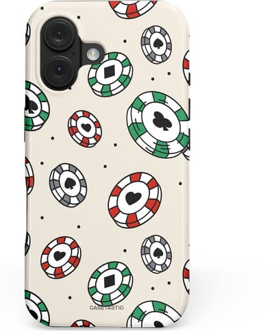 Casetastic hoesje geschikt voor Apple iPhone 16 - MagSafe - Dubbellaagse bescherming - Casino Chips Patroon - Fashion Case - Lichtgrijs Wit Crème