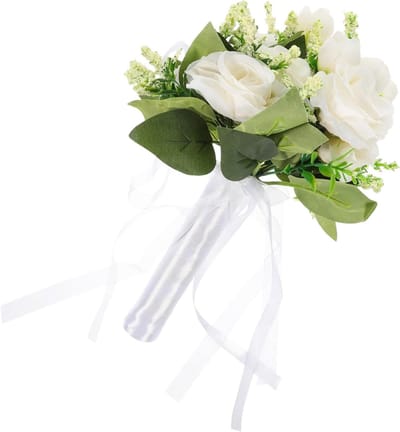 Nepbloemen Bruidsboeket - Kunstbloemen Decoratie - Bruiloft Versieren - Realistisch Ontwerp - 3 Stuks - Wit