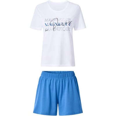 ESMARA Korte dames pyjama (Wit/blauw, XS (32/34))