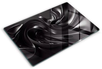 Wallfluent Spatscherm Keuken - Zwart Fornuis Achterwand Glas - 80x52 cm - Zwarte Massa Abstractie Spatscherm Glas - Abstractie Rechthoekig Spatscherm Keuken