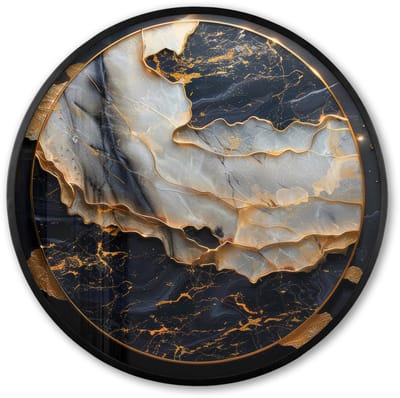 Poster in lijst Rond - Fotolijst 60x60 cm - Posters - Kunst - Goud - Zwart - Modern - Abstract - Ronde posterlijst zwart - Decoratie - Wanddecoratie woonkamer - Muurdecoratie slaapkamer