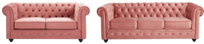 Vente-unique Drie- en tweezitsbank van pastelroze velours CHESTERFIELD