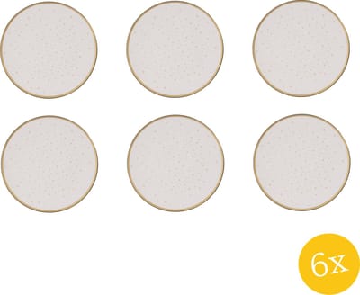 Clayre & Eef Onderbord set van 6 stuks Ø 33 cm Wit Goudkleurig Kunststof Sterren