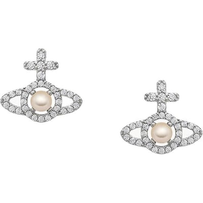 Boucles d'oreilles Vivienne Westwood Olympia Croisé Saturne Perle Laiton Boucles d'oreilles femme Argent 6203007R02P132P132 Box+Shopping Bag white