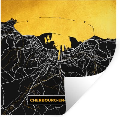 Muurstickers - Sticker Folie - Plattegrond – Kaart – Stadskaart – Frankrijk – Cherbourg-en-Cotentin - 100x100 cm - Plakfolie - Muurstickers Kinderkamer - Zelfklevend Behang XXL - Zelfklevend behangpapier - Stickerfolie