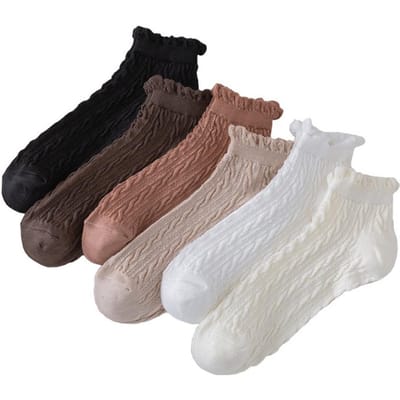 Ensemble de 6 Paires Chaussettes Basses Pour Femmes Coton Maille torsadée Chaussettes à Volants Coupe Basse Respirantes Décontractées Filles Printemps Été Chaussettes One Size gray