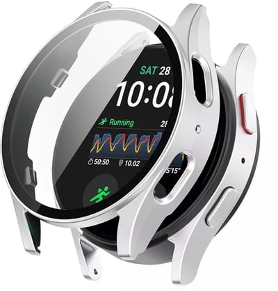 Strap-it Hard case hoesje met screen protector van glas - geschikt voor de Samsung Galaxy Watch 7 - 44mm (zilver)
