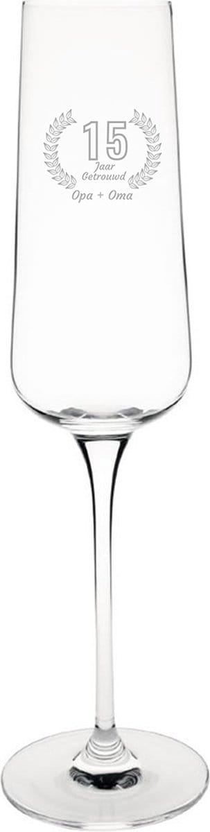 Gegraveerde Champagneglas 27cl Opa + Oma 15 jaar getrouwd