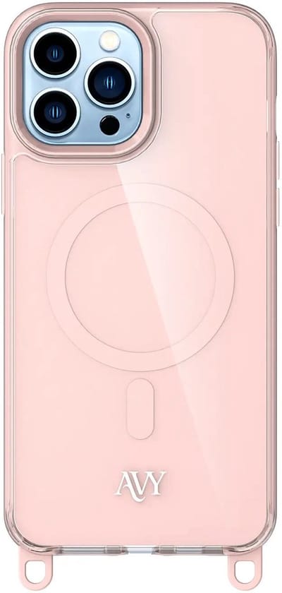 AVY Hoesje geschikt voor Apple iPhone 13 Pro Max | Compatibel met MagSafe | Back Cover | Haakjes voor koord | Roze