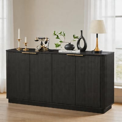 KOMHTOM - Dressoir met verticale strepen en golvend ontwerp - tv-meubel met opbergruimte - voor slaapkamer, woonkamer, hal - zwart - 160x80x40 cm