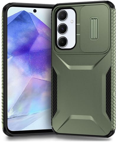 Hoesje Geschikt voor Samsung Galaxy A55 | Back Cover met Camera Slider | Schokbestendige Case | Camera Cover | Stevig | Groen