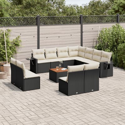 vidaXL - 12-delige - Loungeset - met - kussens - poly - rattan - zwart