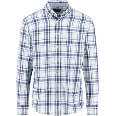 Fynch-Hatton Overhemd Cotton Twill Check Fern-Blue / male