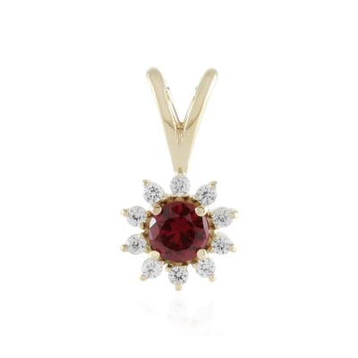 Cavill - 9K Geelgouden Hanger - Ronde Briljant Spinel 0,214 ct Tanzania - 10 Zirkonia's 0,158 ct - Elegant Rode Spinel Sieraad