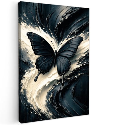 Online schilderij - Abstracte Zwart Wit Vlinder - 60x40 cm - Abstracte kunst - Huis decoratie woonkamer - Keuken muur schilderijen - Wanddecoratie accessoires - Kamer interieur