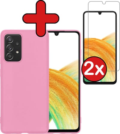 Hoesje - Met 2x Screenprotector - Geschikt voor Samsung Galaxy A33 - Sterk & Shockproof - Telefoon Hoes - Back Cover - Siliconen Case - Telefoonhoes - Lichtroze