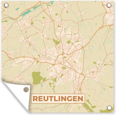 Tuin poster Plattegrond - Reutlingen - Vintage - Stadskaart - Kaart - 200x200 cm - Tuindoek