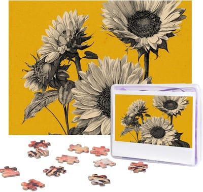 Puzzel Volwassenen - Fotopuzzel Legpuzzel - Ontspanning Hobby - Gepersonaliseerd Ontwerp - 500 Stukjes - Zonnebloemen Tekening