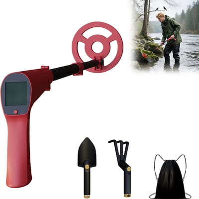 Metaaldetector voor kinderen - Met LCD-display & waterdichte spoel & lange handgreep - Incl. complete opgravingsset (schep + klauw + tas) Metaaldetectoren rood