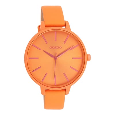 OOZOO Timepieces - Neon oranje OOZOO horloge met neon oranje leren band - C11187
