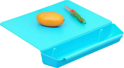 2-in-1 Keuken Snijplank met Opbergvak – Blauw – Verdikte Kunststof Snijplank voor Fruit en Groenten, Praktische Keukenaccessoire met Opslagtank
