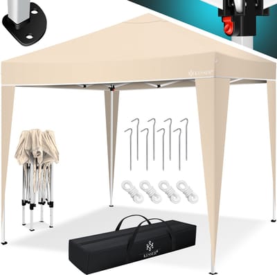 KESSER® Partytent 3x3m Paviljoen Easy Up - Feesttent met Draagtas Waterdicht Opvouwbaar - Beige