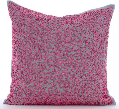 Set van 2 Sierkussenshoezen 50x50 cm Strandthema Koraal & Zeewier Roze Grijs Katoen Linnen