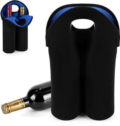 2 stuks Wijntassen - Wijntas - Flessentas - Handtas voor champagne - 750 ml rode wijntas voor twee - Cadeautassen voor reizen, restaurants, feesten, stranden, speciale feestdagen - Zwart, blauw
