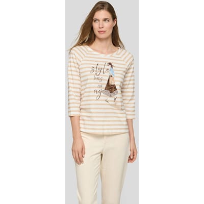 Gestreept shirt van katoen met motiefprint - beige / gebroken wit - Gr. 38 van Goldner Fashion