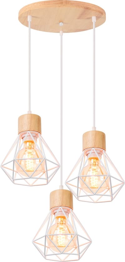 3 Hanglampen Diamant E27 Kroonluchter Industriële Vintage voor Slaapkamer Woonkamer Wit