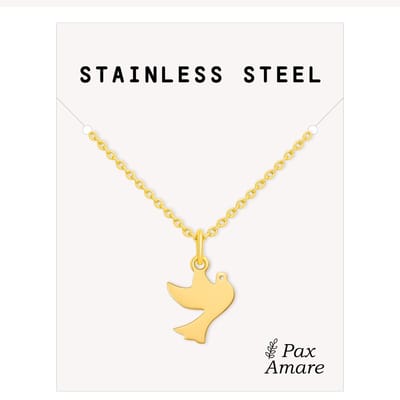 Stainless Steel Vredesduif Ketting Goudkleurig - 45cm + 5cm Verstelbaar Roestvrij Staal - Schattige Cadeau Hanger - Pax Amare
