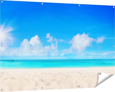 Gards Tuinposter Strand en Zee met Helder Witte Zand - 150x100 cm - Tuindoek - Tuindecoratie - Wanddecoratie buiten - Tuinschilderij